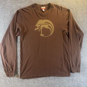 Moosejaw Men's Medium Chocolate Brown Long Sleeve Graphic Logo Tee Tree Wave